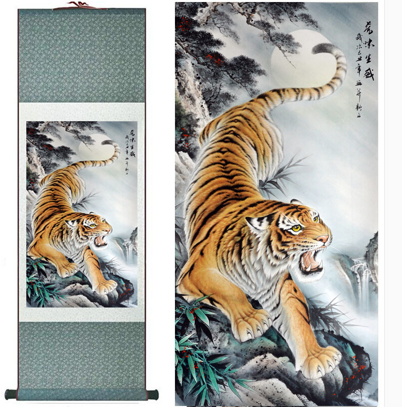 

Tiger Painting Traditional Chinese Art Painting Home Office Decoration Silk Scroll Art Tiger Painting1906141510