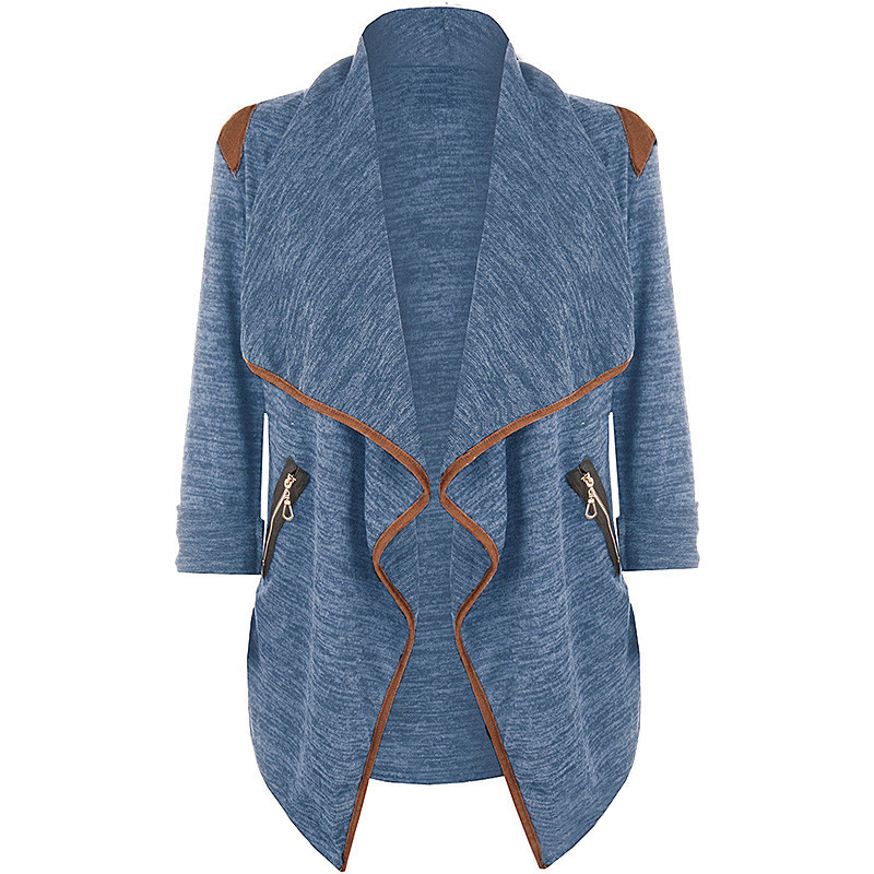 

2019 New Ladies Coat Casual Loose Lapel Long Sleeve Outwear Zipper Cardigan Knitwear Plus Size Women Coat, Blue