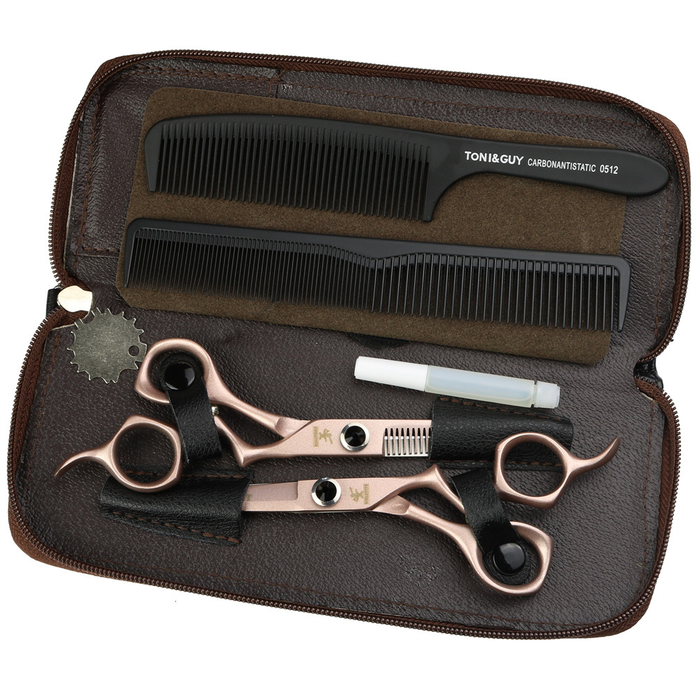 

6.0 inch cutting scissors and refining scissors set Barber professional hair styling tools Pink gold hairdressing
