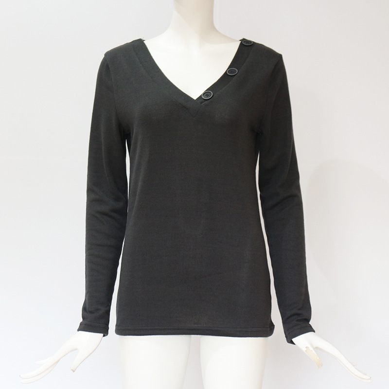 

hot sale Spring women t shirt Casual Solid Long Sleeve Button V-Neck Women Tops And Blouses Elegant Slim Office Ladies Shirts Tee Knitwear, 1#