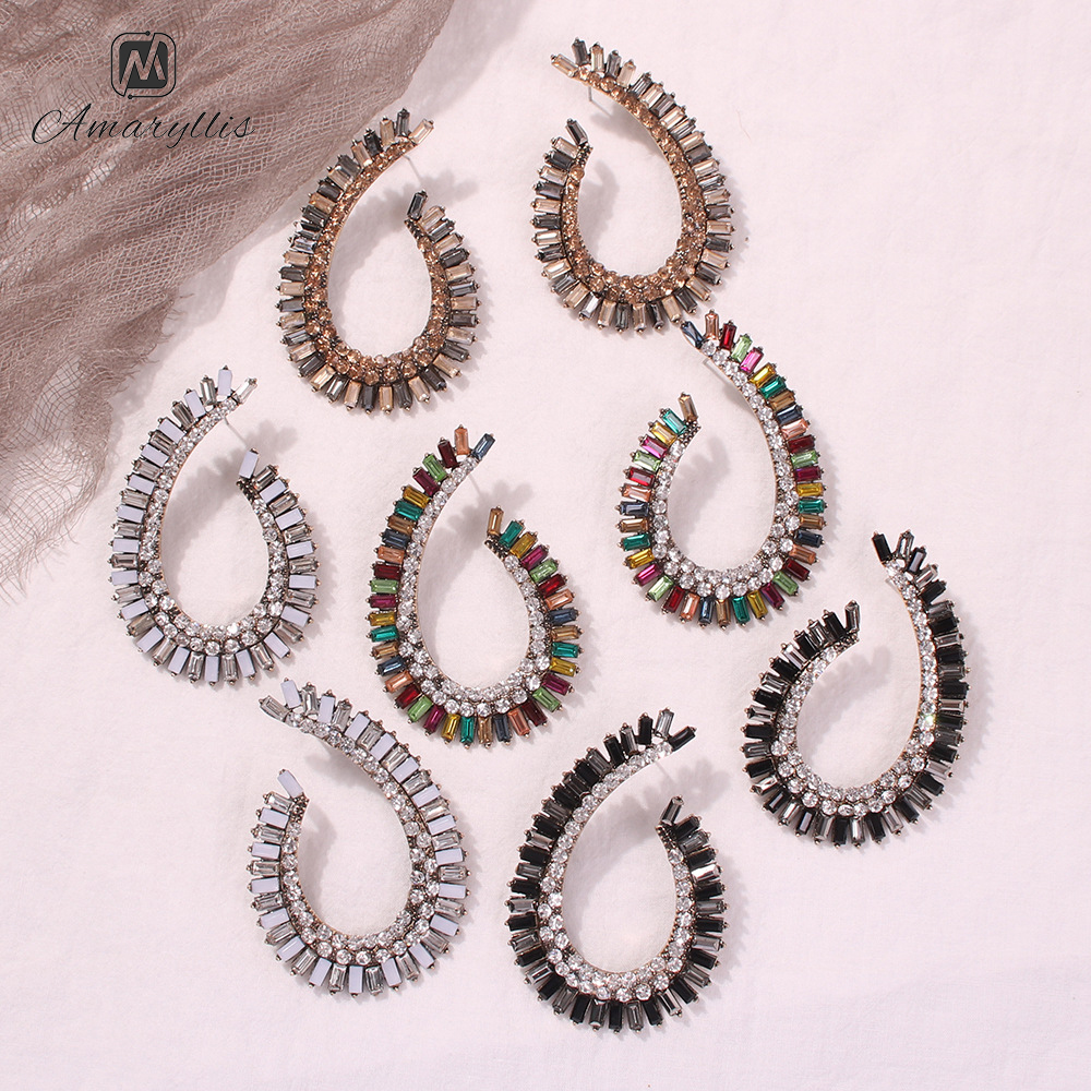 

Amaiyllis Large Hollow Metal Waterdrop Stud Earrings For Women Party Rhinestone Statement Earrings Vintage Geometric