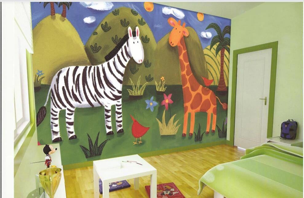 

WDBH 3d wallpaper custom photo Cartoon zebra giraffe child room background wall home decor murals wallpaper for walls 3 d, Non-woven wallpaper