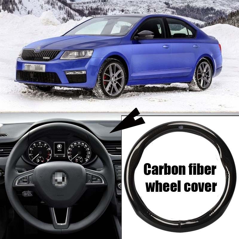 For Skoda Octavia Car Carbon Fiber Leather Steering Wheel Cover Sport Racing-image-454740988
