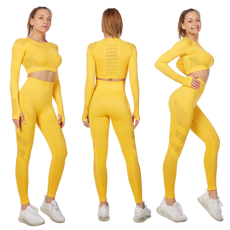 

Vital Women Sport Suit Yoga Set Gym Workout Clothes Long Sleeve Fitness Crop Top + High Waist Energy Seamless Leggings, Purple