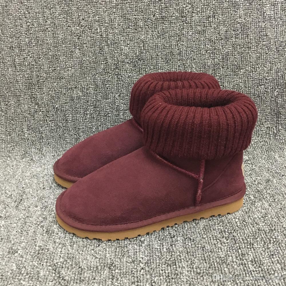Fashion-Hot sales designer Women Snow Boots Australian Style Knitting Turned-over Cow Suede Leather Winter Warm Ankle Boots Brand Ivg 3-13