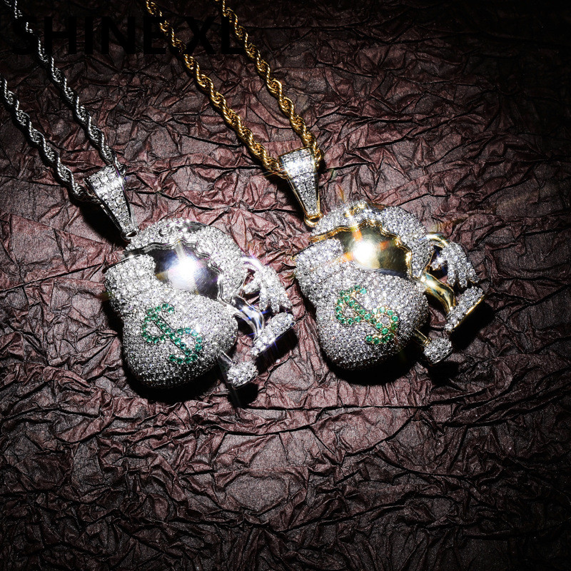 

18K Gold Plated Cartoon Dollar Money Bags Pendant Necklace Gold Silver Plated Mens Hip Hop Jewelry Gift