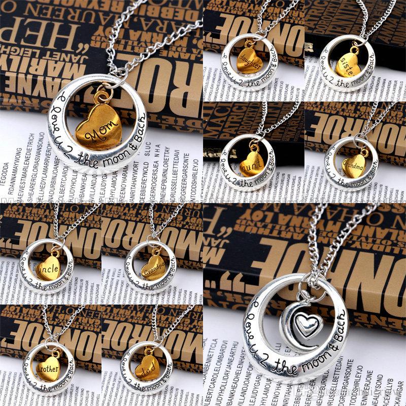 

Chain Necklace Love You To The Moon And Back Silver Necklace Vintage Family Mom Christmas Gift Pendant Necklace