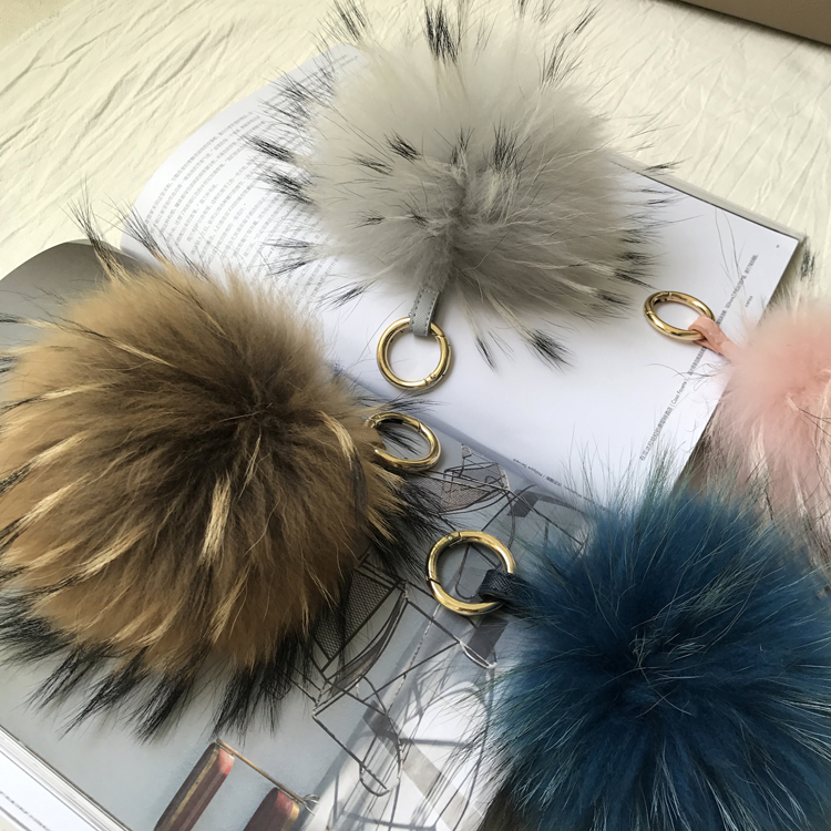 15 cm/6 "grand véritable boule de fourrure de raton laveur pompon porte-clés à breloques porte-clés accessoires téléphone sac à main sac à main g