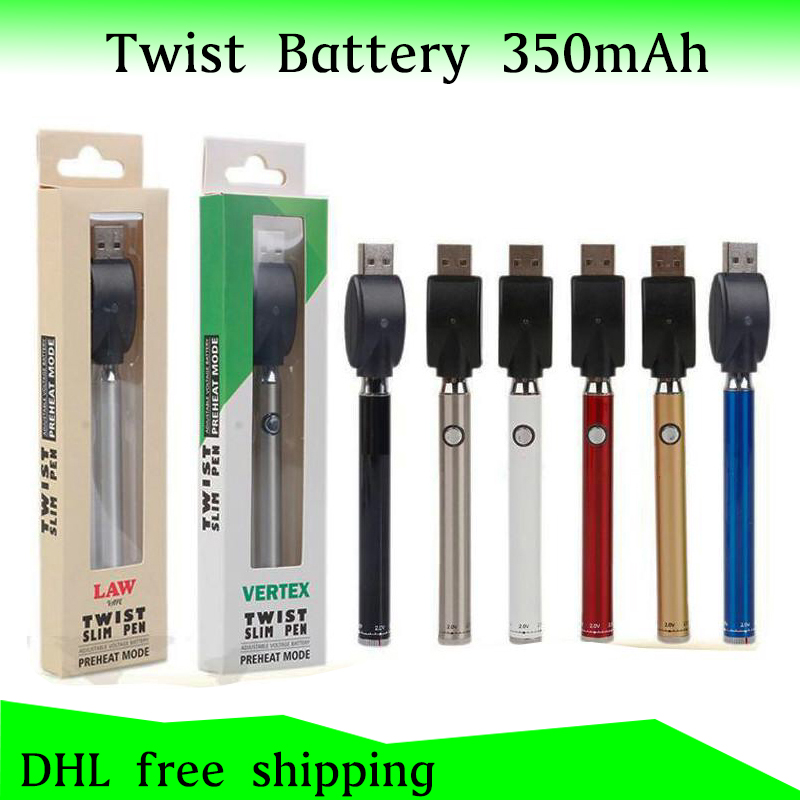 

Authentic Law Vertex Preheat Battery with Bottom Twist Button 380mAh Slim Ego Twist Vape Pen Variable Voltage Vaporizer for Thick Oil DHL