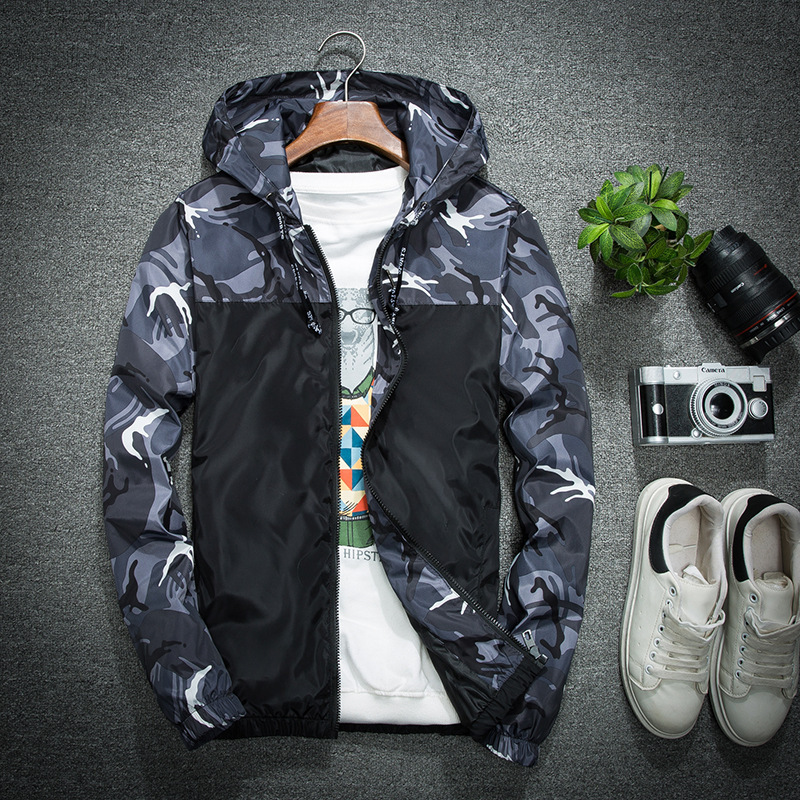 

Fashion Men's Hooded Jacket Spring and Autumn Thin Men's Lovers Outdoor New Camouflage Jacket size M-5XL-2, Red