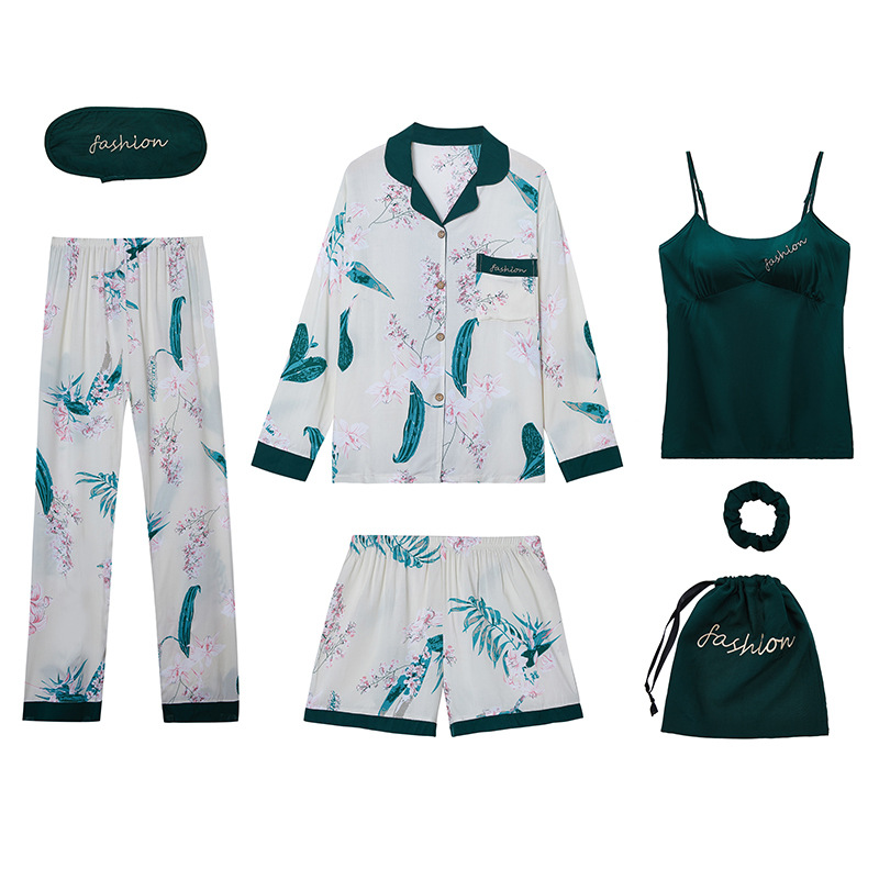 

SIMISI 7pcs Women's Pajamas Set Cotton Print Sleepwear Turn-down Collar Cardigan Long Sleeve Sets Home Clothes Pyjamas Women