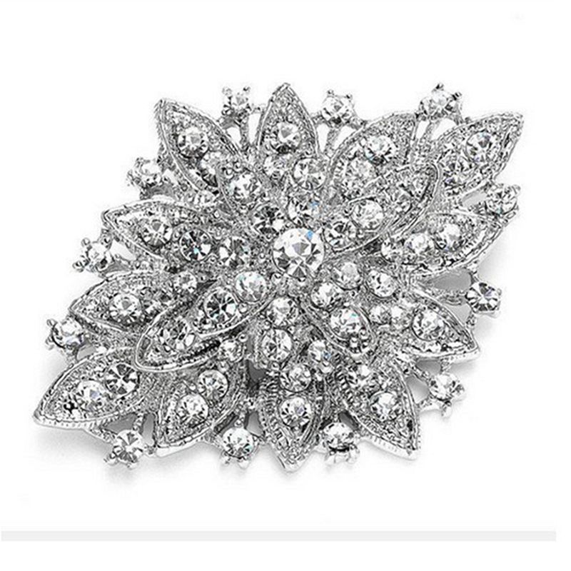 

Vintage Look Rhodium Silver Plated Clear Rhinestone Crystal Diamante Bouquet Brooch Pin Prom Party Pins
