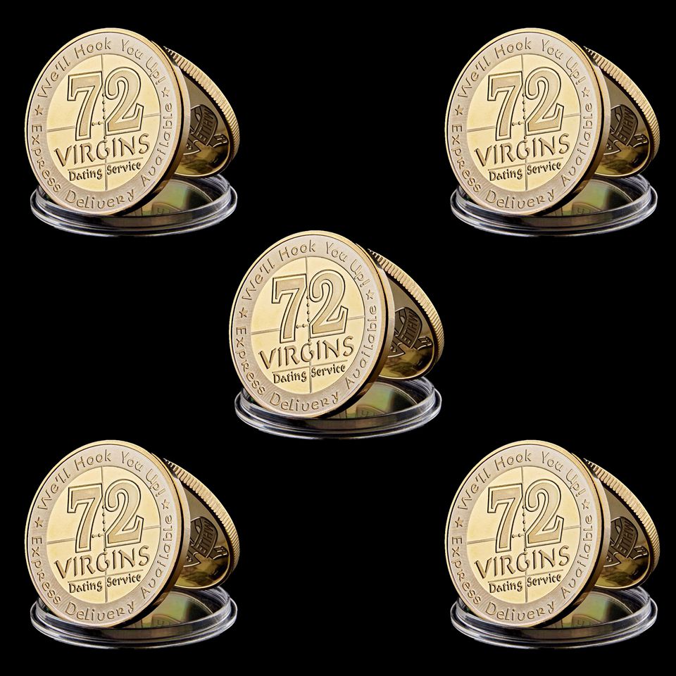 5pcs USMC US Army Marine Corps Military Craft Gold Challenge Coin 72 Virgins Dating Service Collectible Badge-image-523792305