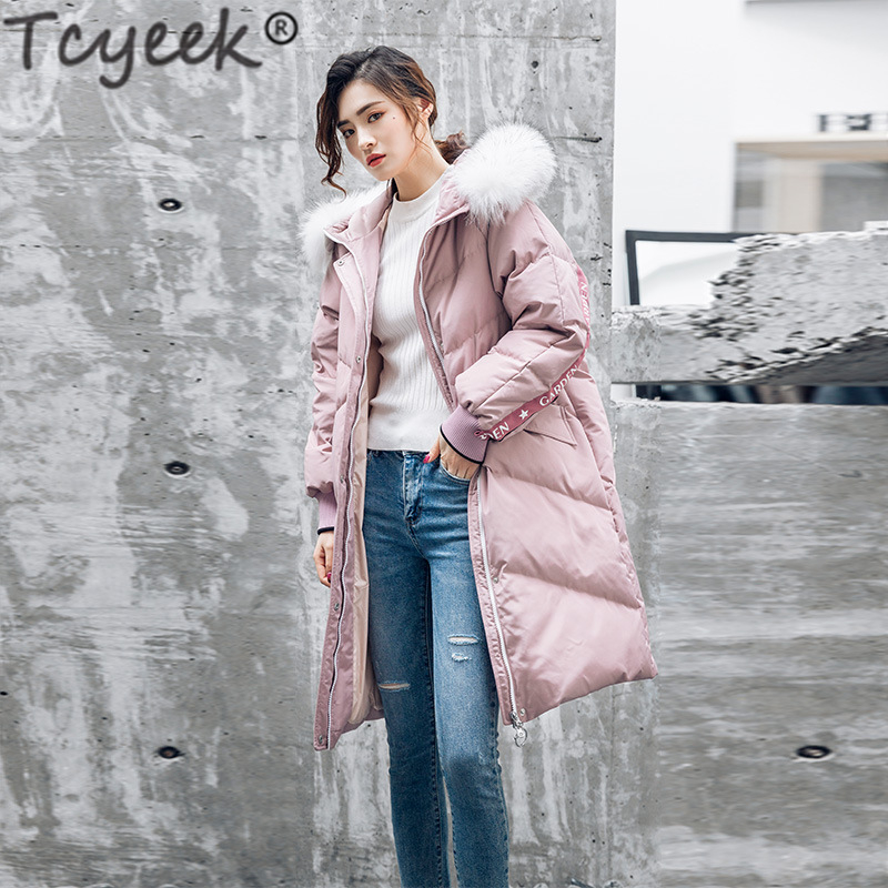 

Tcyeek 90% White Duck Down Jacket Large Raccoon Fur Hooded Women Winter Clothes 2019 Korean Thick Warm Long Down Coat Hiver 6837