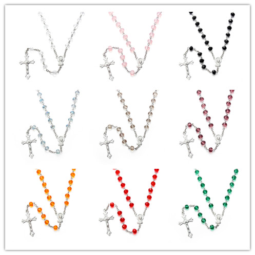 

Long Tassel Cross Pendant Necklaces For Women Jewelry Sweater Rosary Glass Beads Necklace Chain Charm Bijoux Femme