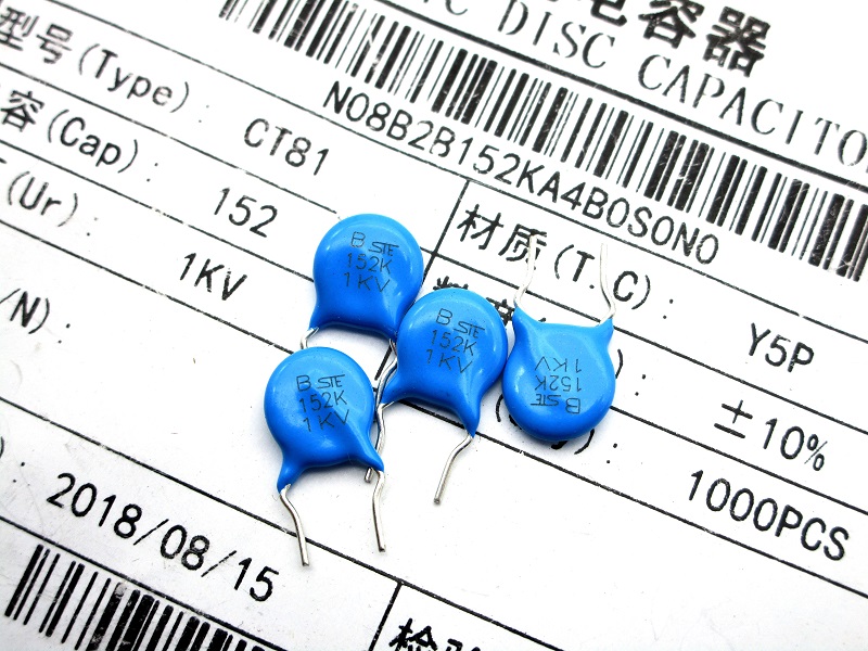 STE Blue High Voltage Ceramic Capacitor 152k 1KV 1.5NF 1000V 10% Y5P Pitch 5-image-449815685