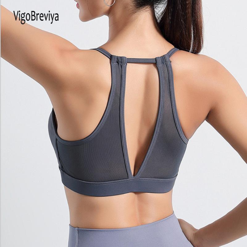 

VigoBreviya Sexy Mesh Hollowed Sports Bra Women Push Up Seamless Workout Sport Top High Impact Fitness Wear For Yoga Gym Bra, Blue sports bra