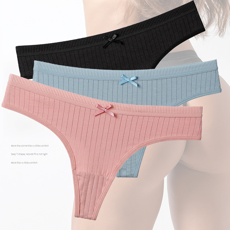 

3PCS/LOT Cotton sexy thongs Threaded women panties breathable g string large size seamless sports ladies underwear, Dark green 3pcs