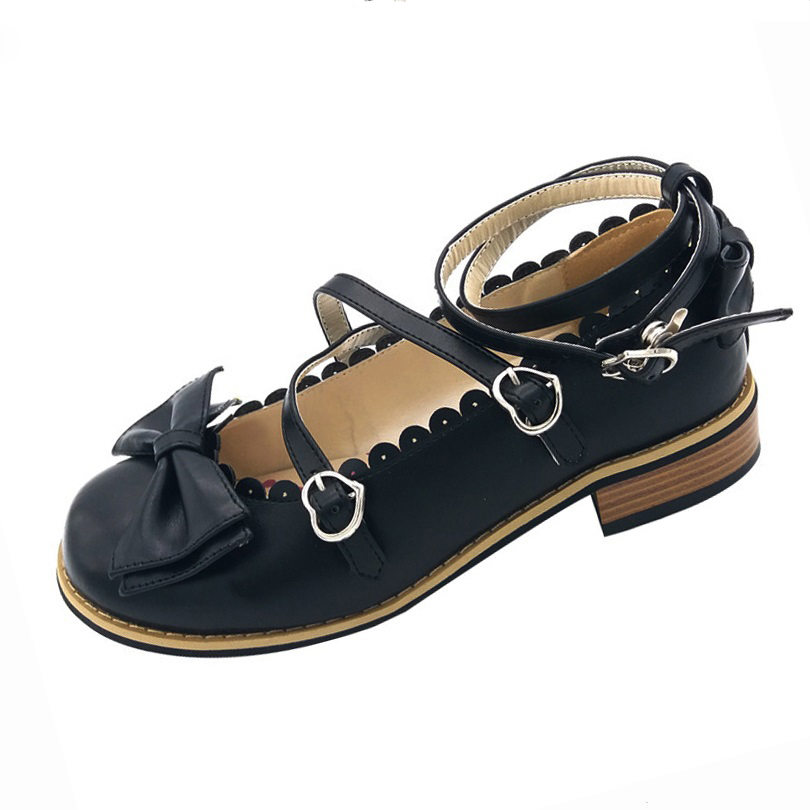 

Bowtie Women Low Heel Pumps Fashion Square Heels Buckle Straps Maid Shoes Kawaii Princess Shoes Big Size