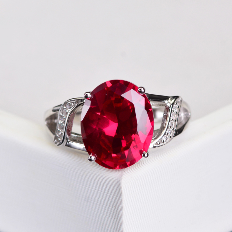 

Top quality 925 sterling silver 10*12MM Red Oval Zircon wedding rings for women Big Stone Engagement party jewelry
