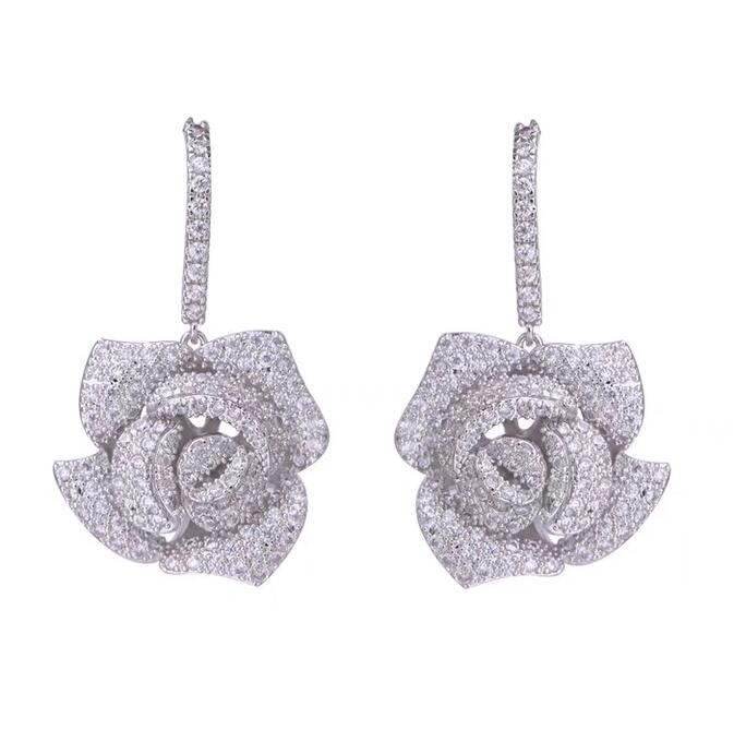 

brand designer earrings for women wedding jewelry with crystal 2019 fashion rose earring s925 silver cubic zirconia earrings rings, Golden