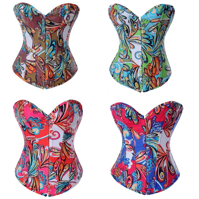 

Women Floral Overbust Corset Simple Vivid Printed Lace-up Padded Bustier Fashion Daily Corset Top Slim Body Waist Cincher Shapewears, Black;white