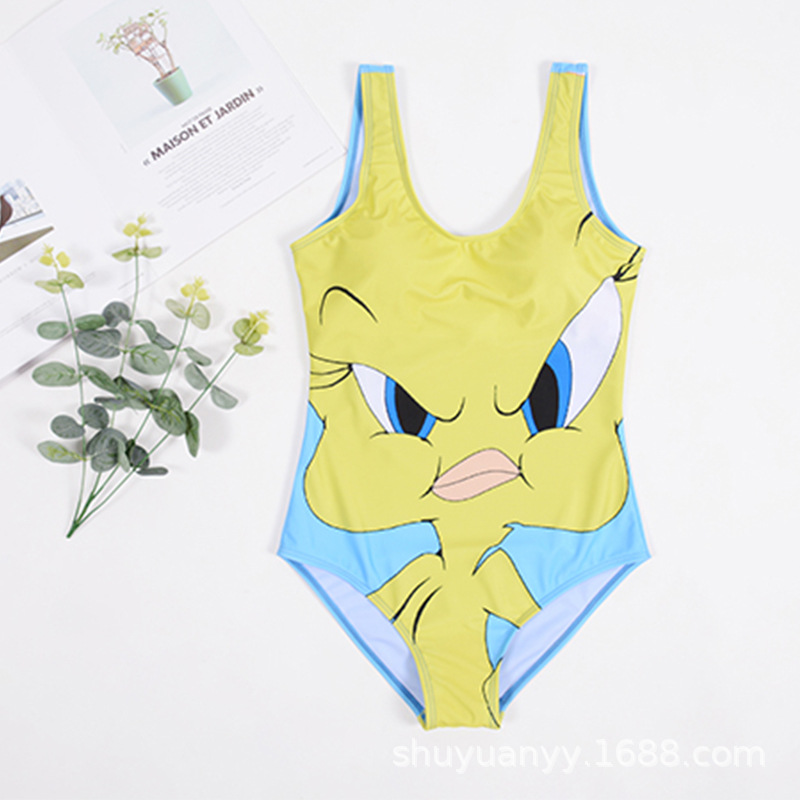

Women Bathing Suits Sexy One Piece Swimsuit Cartoon Duck Print Bikini Swim Tankini Cute Girls One-piece Swimwear, Blue