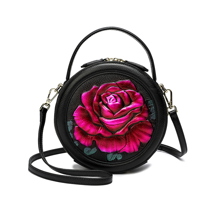 

circular crossbody bags for women 2020 luxury handbags women bags designer genuine leather bag floral cow leather handbag, Brown women bag