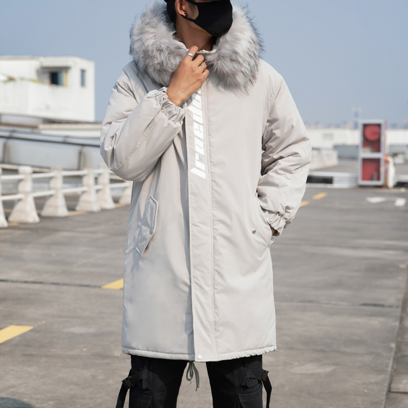 

2019 New Clothing Jackets Business Long Thick Winter Coat Men Solid Parka Fashion Overcoat Outerwear Fur Hooded Outwear 5XL 4XL, Gray long parka men