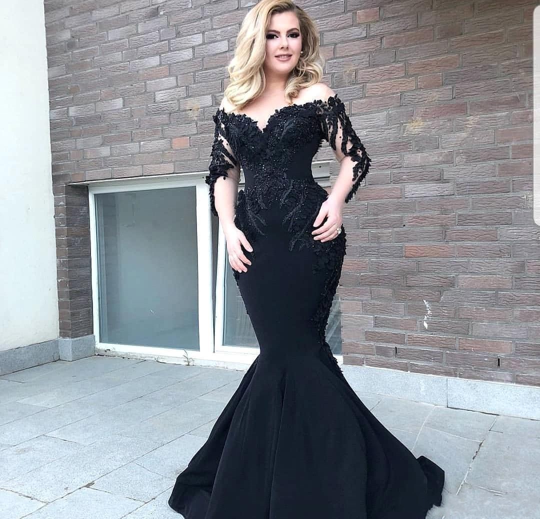 

2020 Stylish Black Off Shoulder Evening Dresses Saudi Arabia Dubai Mermaid Appliques Holiday Wear Formal Party Prom Gowns Plus Size, Light yellow