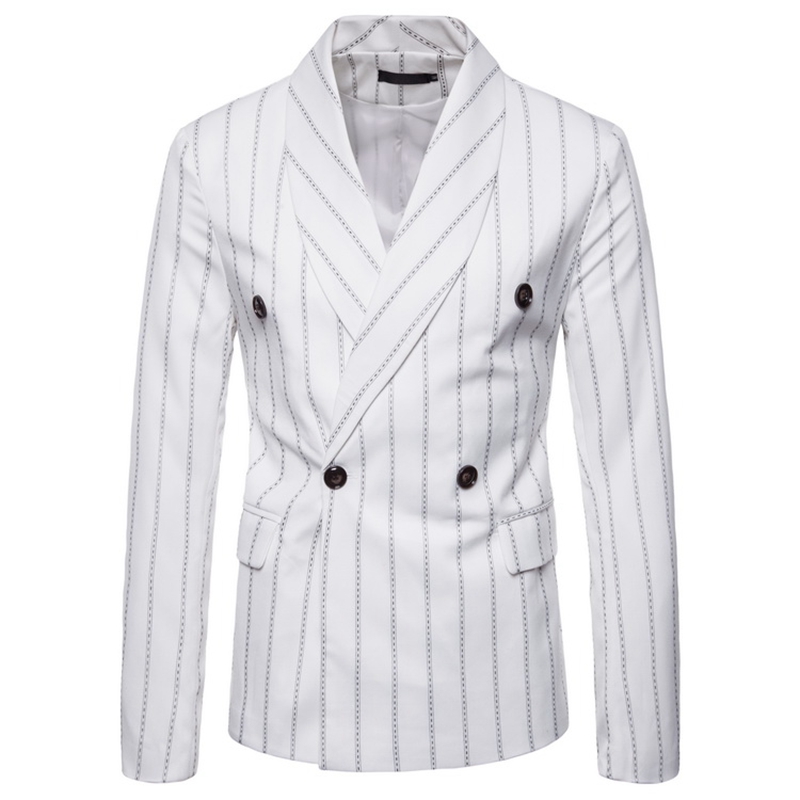 

Blazer Men 2020 Spring and Autumn Fashion Casual Men Gentlemen Wind Stripe Green Fruit Collar Boutique Mens Blazer, Black