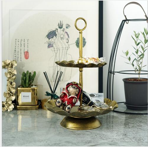 Three-tier Cake Rack Bar Products Wedding props Golden dessert stand European Restoration Cakes Plate Iron Art Makes Old Multi-storey Shelf-image-476161060