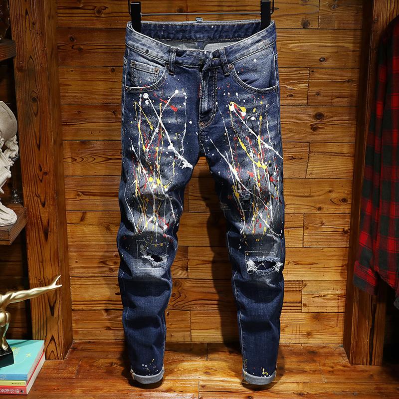 Men's 2020 luxury designer jeans rock and roll revival high-end square jeans tight paint bike skinny brand jeans de designer pour hommes-image-529908946