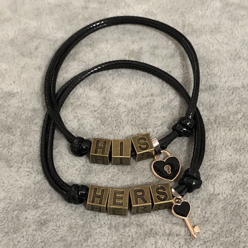 

2pcs/set Couple Bracelet 'his,hers' Letters Key Lock Lovers Bracelets For Women Men Bracelet Boyfriend Girlfriend Jewelry Gifts
