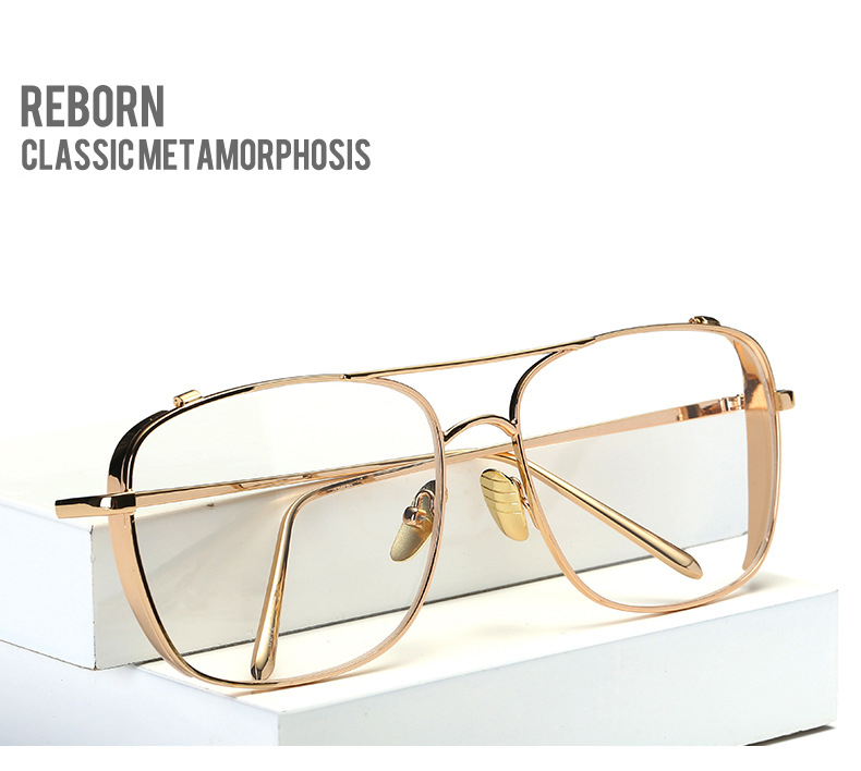 

Rock style luxury fashion sunglasses for men square clear lens classic glasses full frame oversized vintage gold silver metal sunglasses, White;black