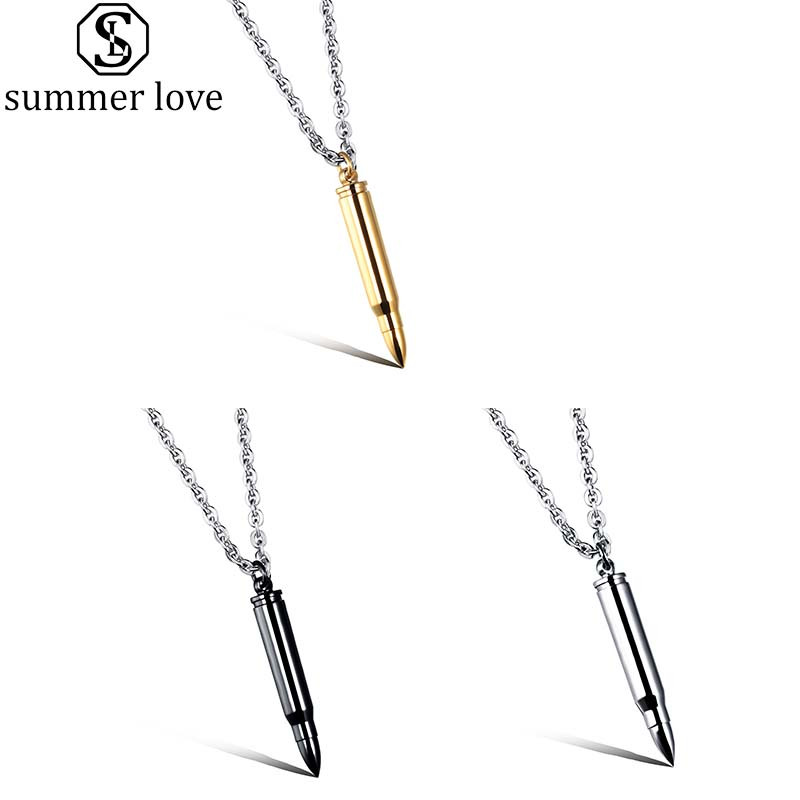 

Fashion Punk Bullet Pendant Necklace Hot Never Fade Steampunk Stainless Steel Necklaces Lovers Jewelry For Valentine's Day Gift-Z, Silver