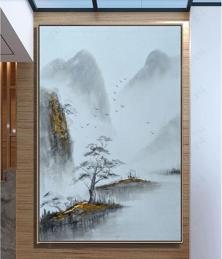 

3d wallpaper custom photo Abstract art porch landscape pine forest bird living room decorative painting muals wall paper for walls 3 d, Sky blue