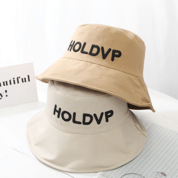 

LVYI 046 Summer women cotton foldable bucket hat Floppy letter embroidery fisherman cap gorros Sun hat for holiday beach, Only one side