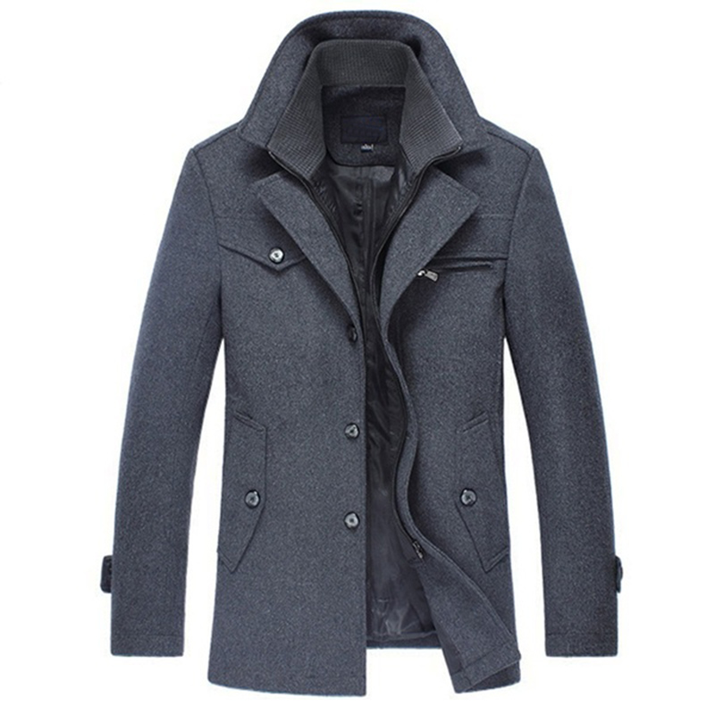 

Winter New Men's Woolen Coat Warm Coat Down Jacket Wool Cotton-padded Warm Tops, Black