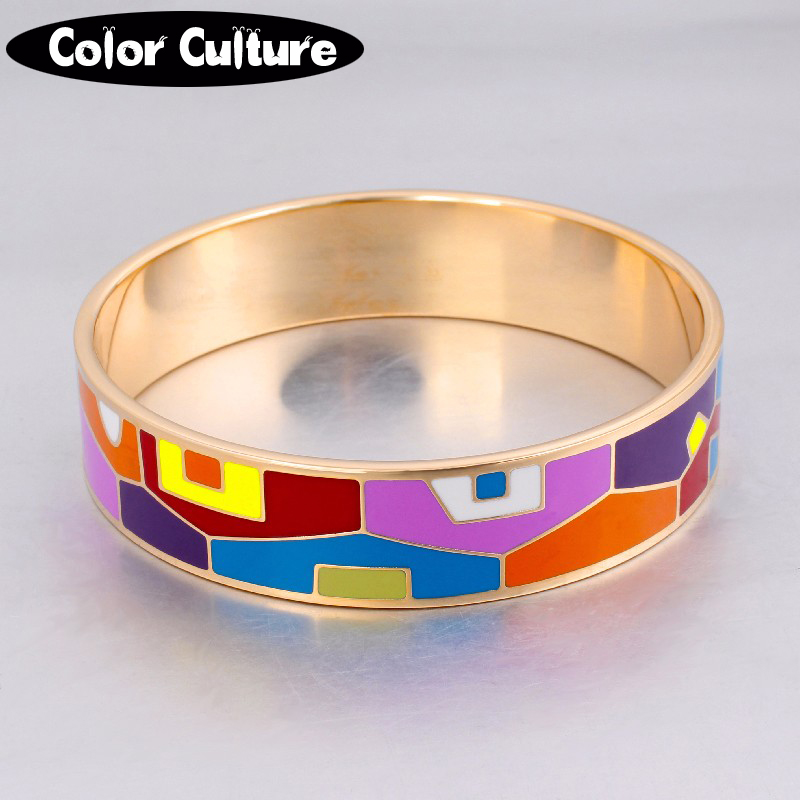 

Elegant Geometry Bracelet Vintage Stainless Steel Red 16mm Width Enamel Bangles for Women Classic Gift
