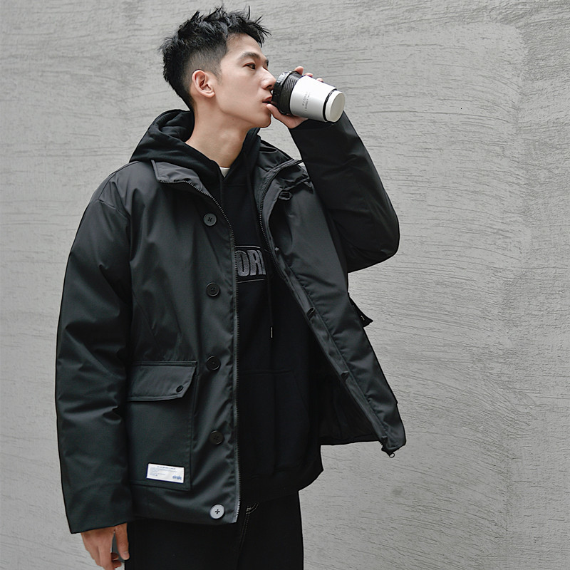 

2019 Winter New Korean Version Of The Trend Loose Solid Color Stand Collar Hooded Fake Two Thick Casual Cotton Suit, As pic