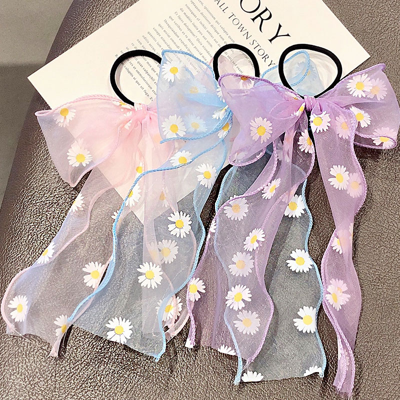 

2020 New Summer Sweet Chiffon Bow Ribbon Flower Headband Ponytail Holder Cute Hair Ornament Rubber Band Fashion Hair Accessories
