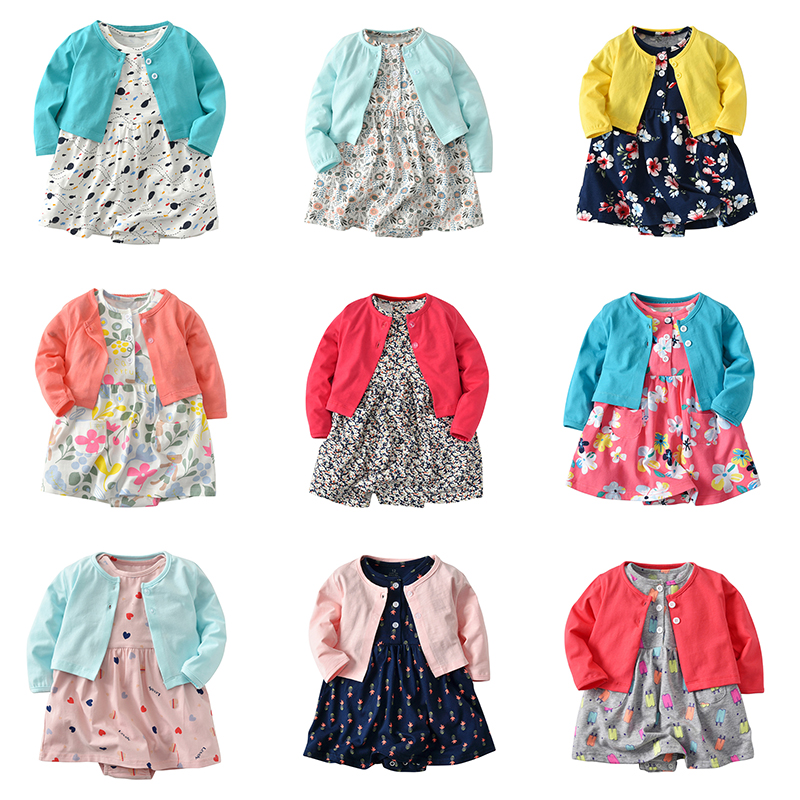 

Kids Girls Clothes Sets Autumn Spring 2021 Long Sleeve Cardigan and Cotton Floral Outfits 3 Design Style Baby Girl Two Piece Dress Suits 18013101, #1