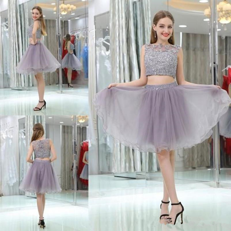 

Lavender Cocktail Dresses 2019 Lace Two Pieces Homecoming Dresses Knee Length A-line Short Party Gowns Simple Cheap Prom Dress 136, Light sky blue