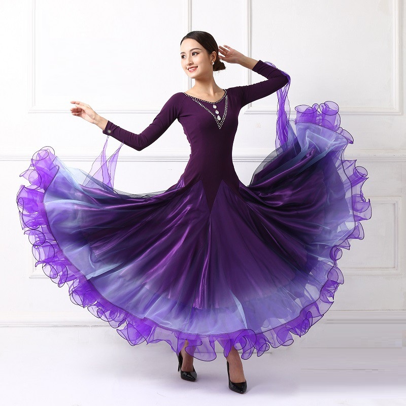 

Stage Wear Purple Plus Size Women Ballroom Dance Dresses Big Swing Standard Oversize Viennese Waltz Dress, Black