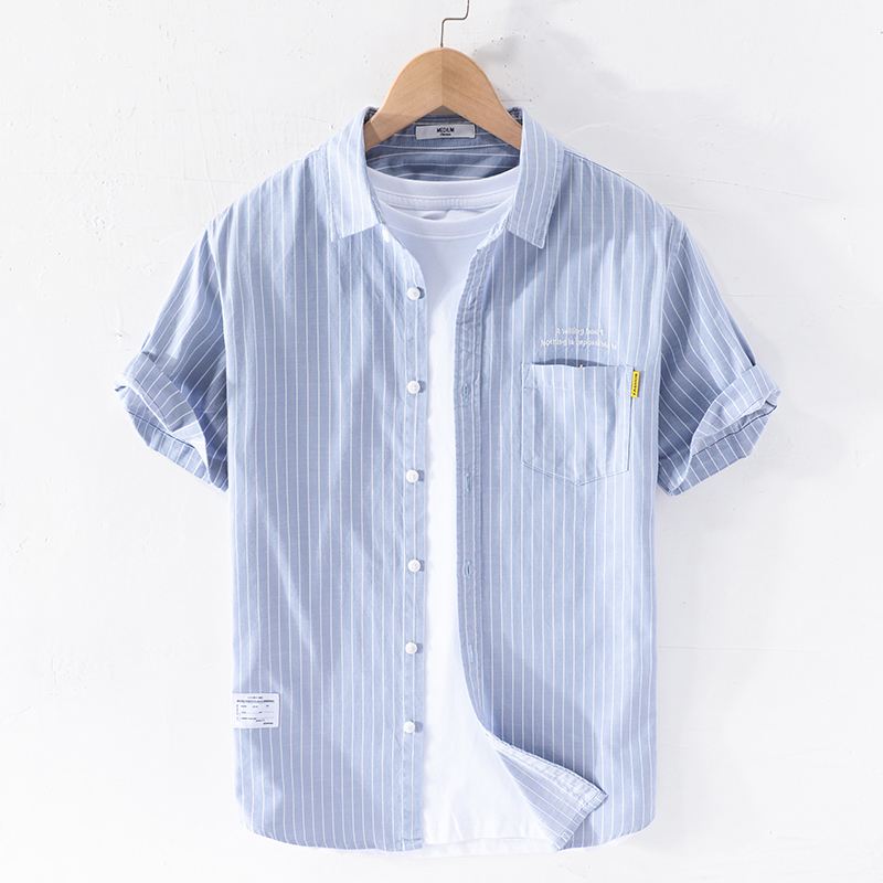 

2020 Summer new arrival pure cotton short-sleeved shirt men summer blue shirts for men brand casual shirt mens overhemd camiseta