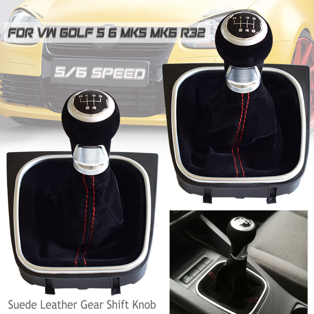 

MT Gear Shift Knob Lever With Suede Leather Gaiter Boot Car Styling For Volkswagen VW Golf 5 6 MK5 MK6 R32 GTI 2004-2009