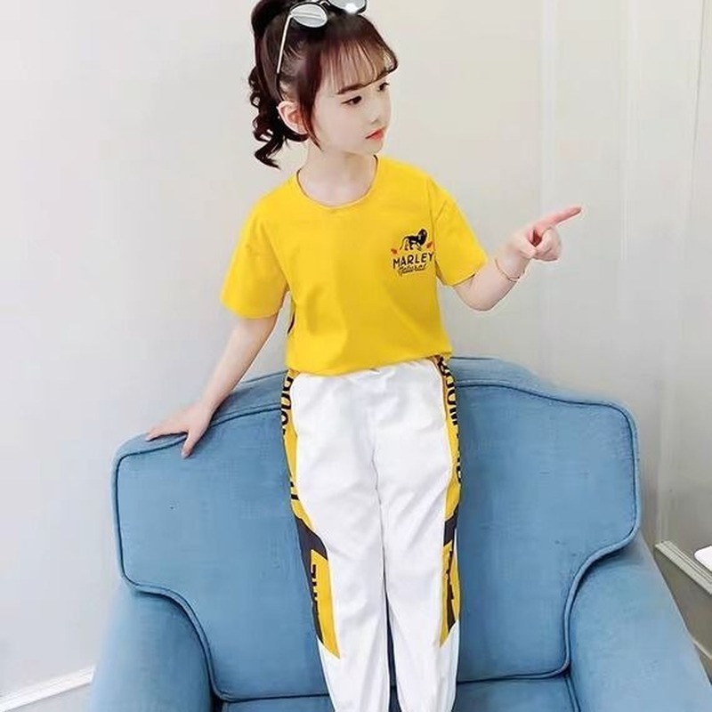 

Girls Clothes New Summer Sports Kids Clothes Two-Piece Korean Fashion Short-Sleeved Children Clothing, Yellow
