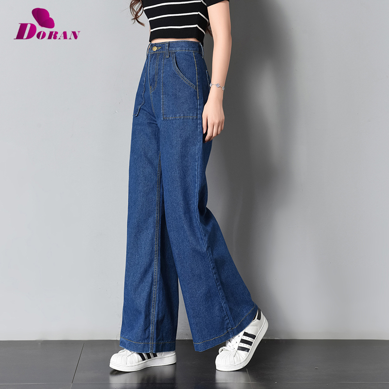 

Women's Jeans Vintage Wide Leg Big Pockrt Loose Washed High Waist Denim Pants Long For Women Pantalon Femme Light Dark Blue