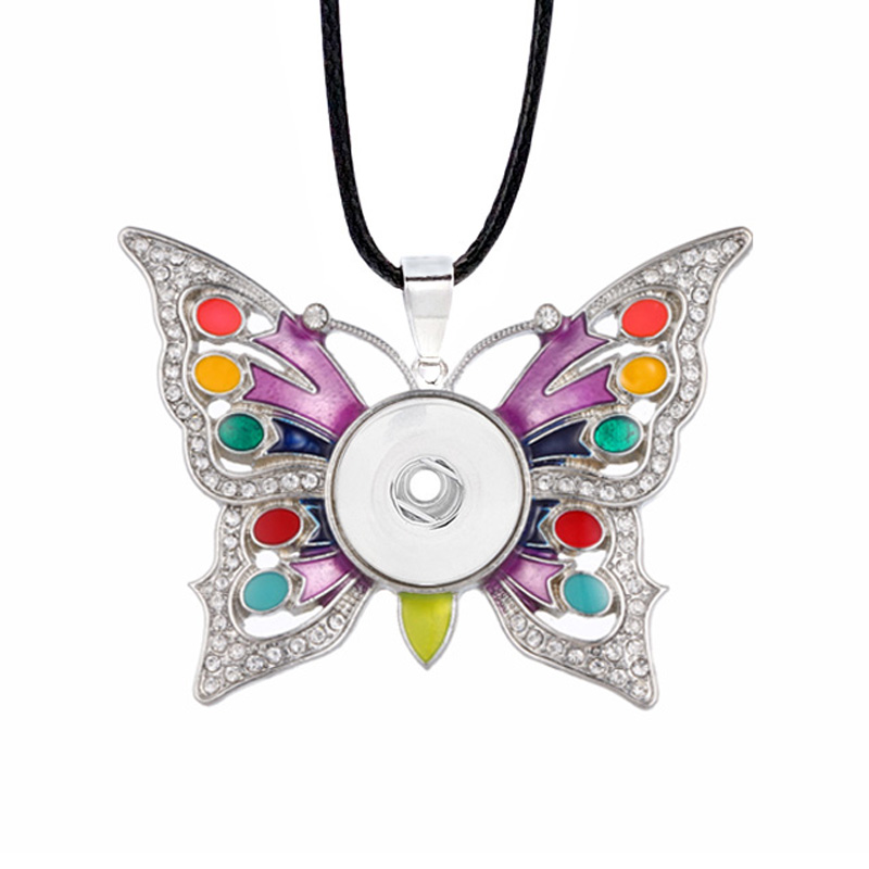 

Fashion Hot Sale Interchangeable Butterfly Crystal Ginger Necklace 120 Fit 18mm Snap Button Pendant Charm Jewelry For Women Gift, Silver